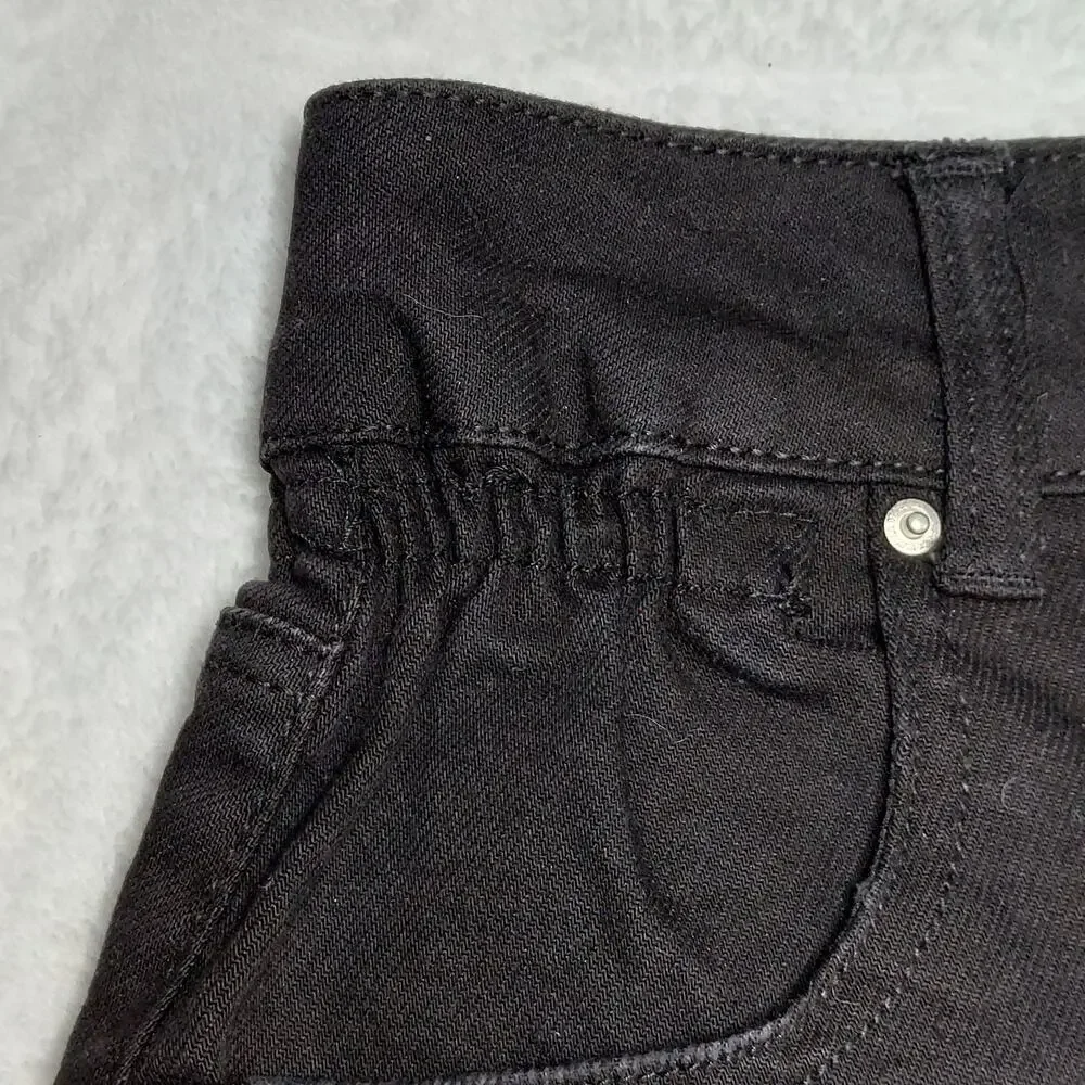 Vanilla Star Super High Rise Tapered Leg Distressed Black Denim Mom Shorts